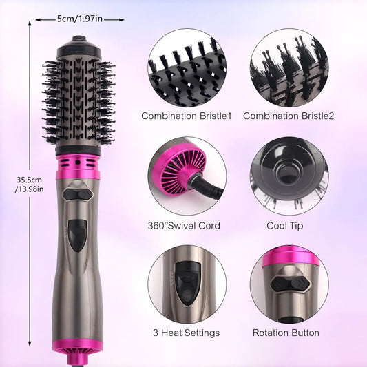 2 in 1 Hair Dryer Brush with Replacement Head, 1 Set Hot & Cold Air Automatic Rotating Hair Styling Brush, Professional Hair Styling Tool, Hair Styler for Women